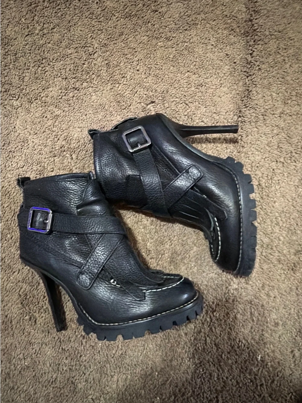 Tory Burch Black Leather Stiletto Ankle Boot with Strap Detail